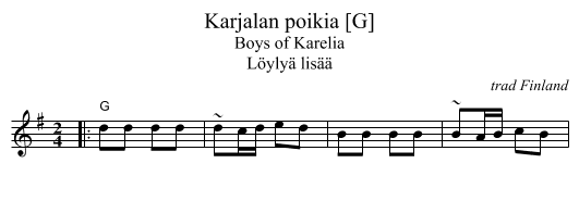 Karjalan poikia [G] - staff notation