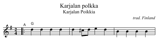 Karjalan polkka - staff notation