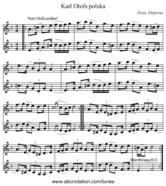 Karl Olofs polska - staff notation