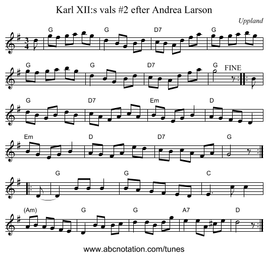 Karl XII:s vals #2 efter Andrea Larson - staff notation