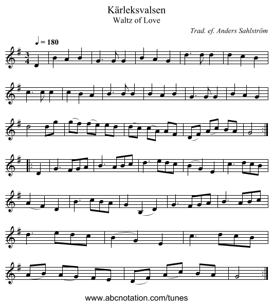 K&auml;rleksvalsen - staff notation