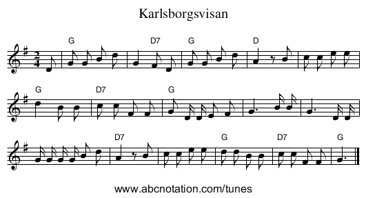Karlsborgsvisan - staff notation