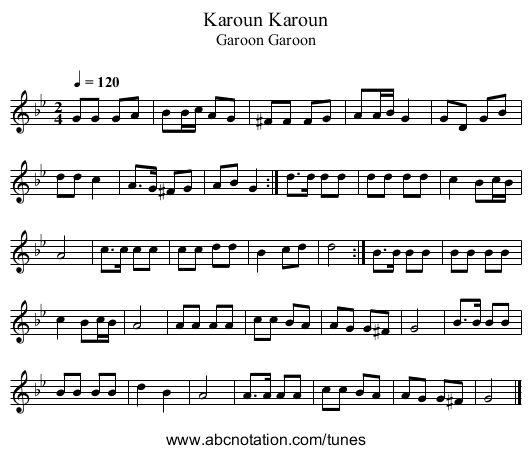 Karoun Karoun - staff notation