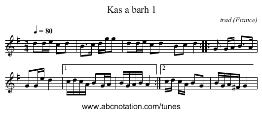 Kas a barh 1 - staff notation