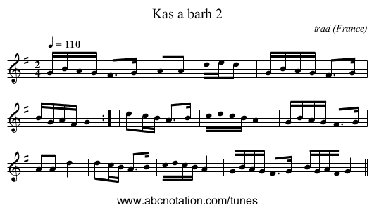 Kas a barh 2 - staff notation