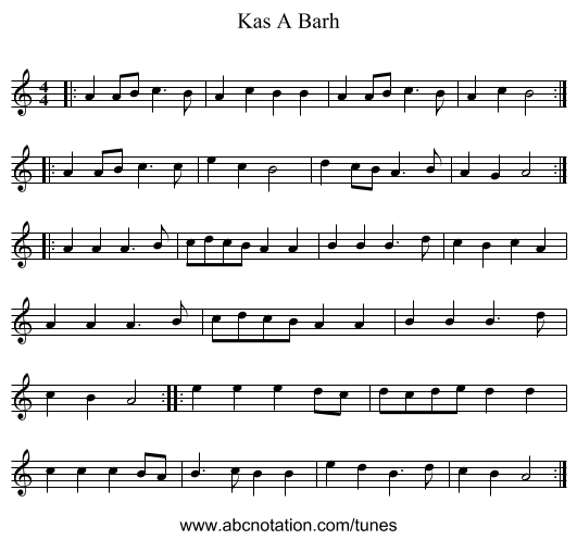 Kas A Barh - staff notation