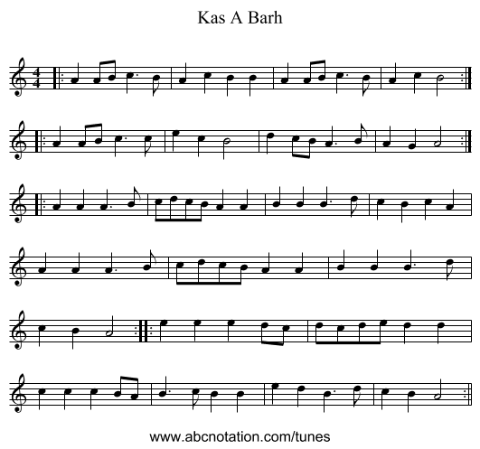 Kas A Barh - staff notation