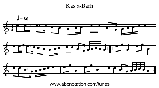 Kas a-Barh - staff notation