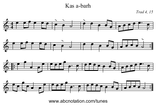 Kas a-barh - staff notation