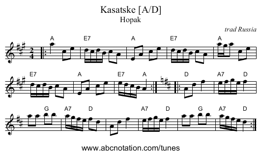 Kasatske [A/D] - staff notation