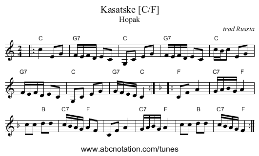 Kasatske [C/F] - staff notation