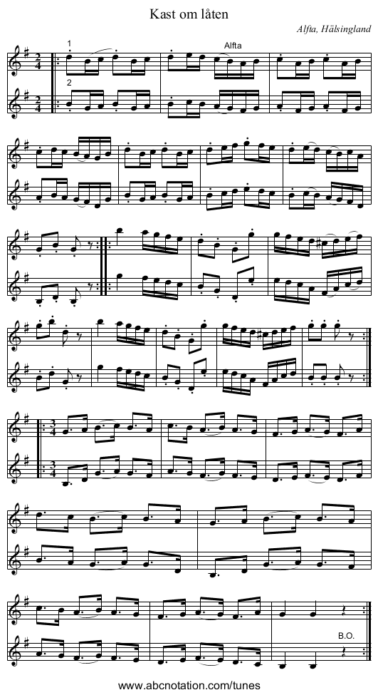 Kast om låten - staff notation