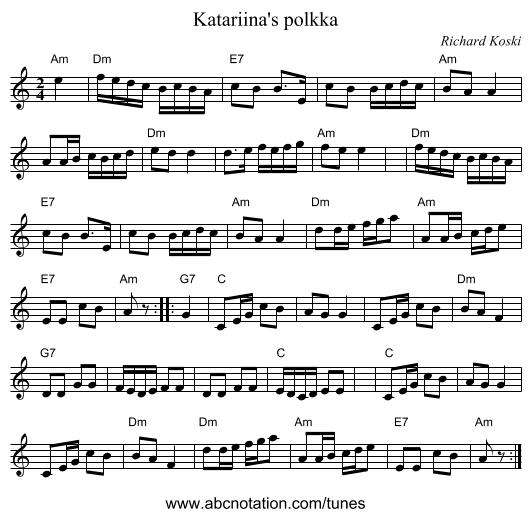 Katariina's polkka - staff notation