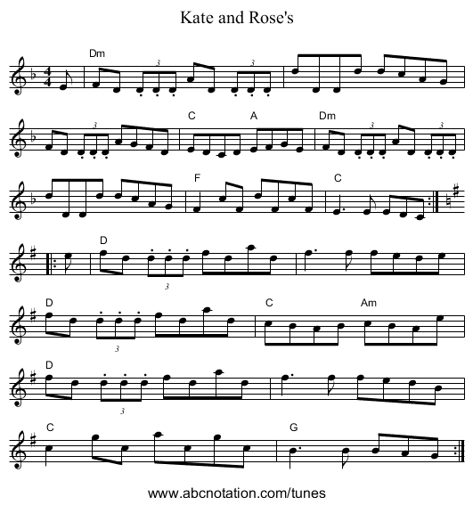 Kate and Rose's - staff notation