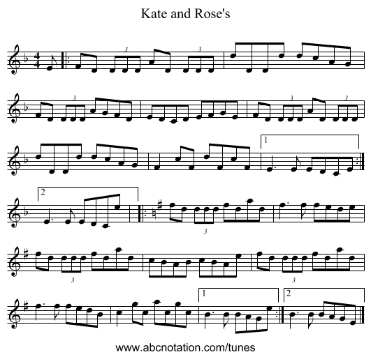 Kate and Rose's - staff notation