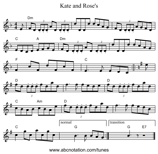 Kate and Rose's - staff notation