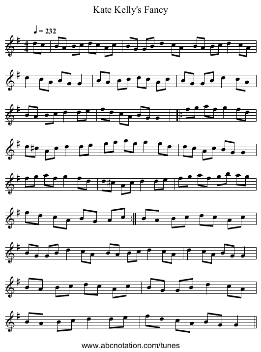 Kate Kelly's Fancy - staff notation