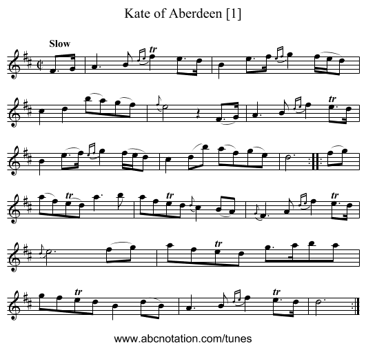 Kate of Aberdeen [1] - staff notation