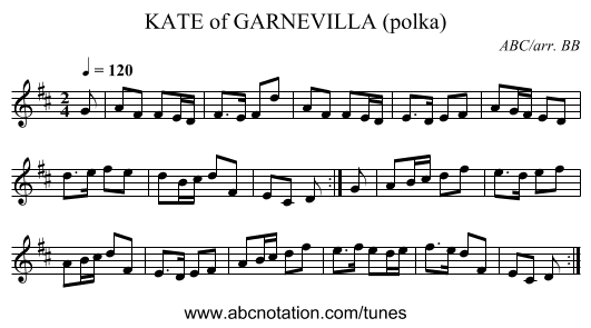 KATE of GARNEVILLA (polka) - staff notation