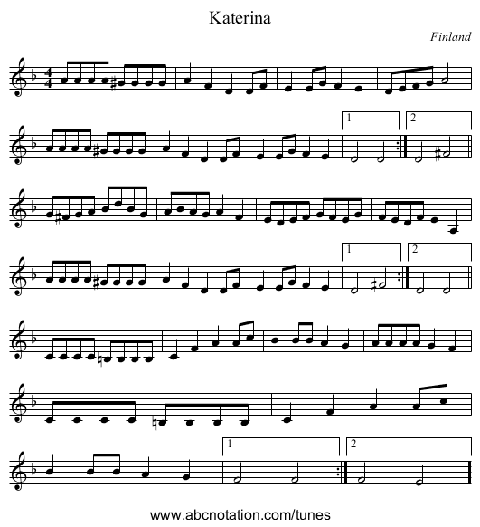Katerina - staff notation