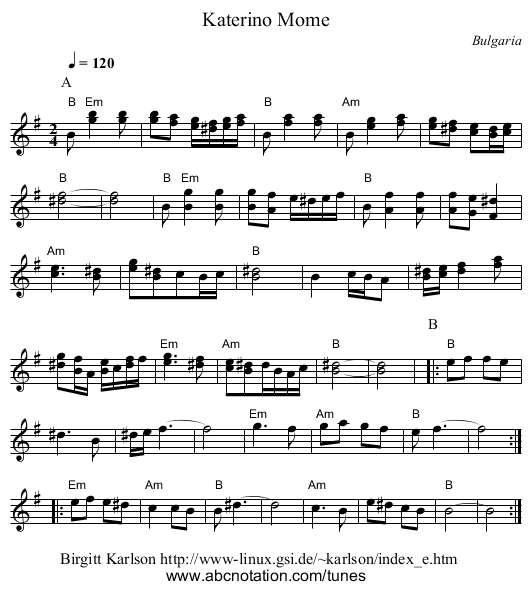 Katerino Mome - staff notation