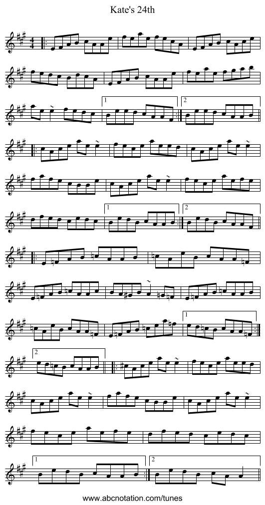 Kate's 24th - staff notation