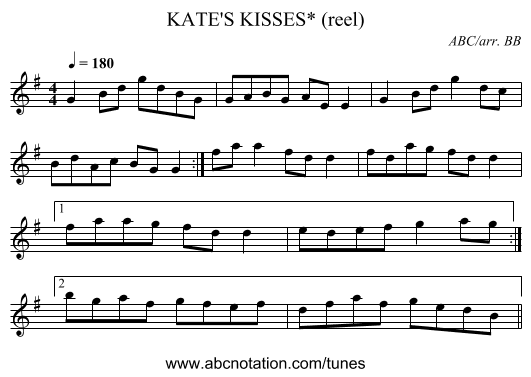KATE'S KISSES* (reel) - staff notation
