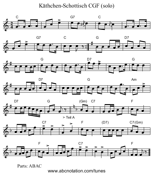 Käthchen-Schottisch CGF (solo) - staff notation