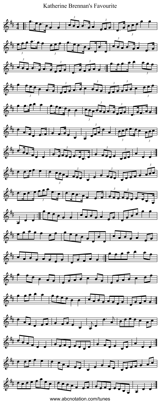 Katherine Brennan's Favourite - staff notation