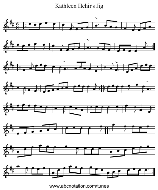 Kathleen Hehir's Jig - staff notation