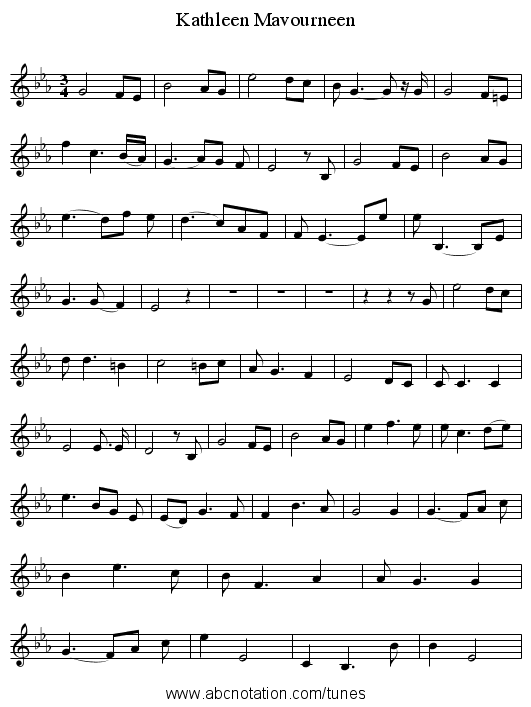 Kathleen Mavourneen - staff notation