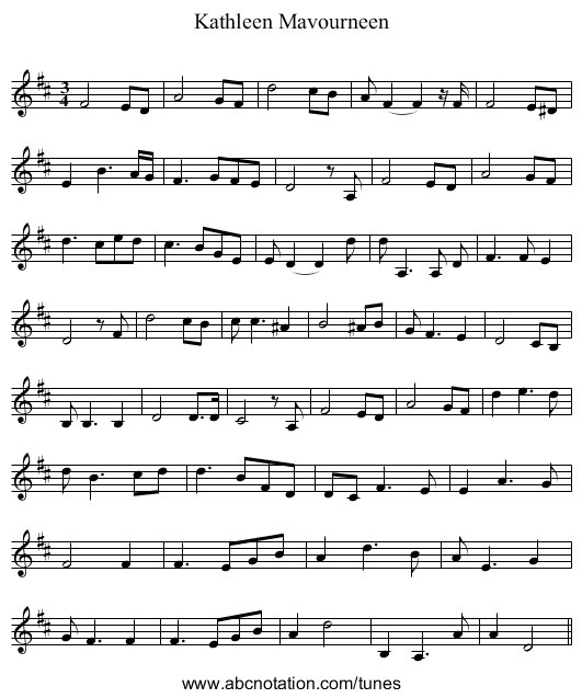 Kathleen Mavourneen - staff notation