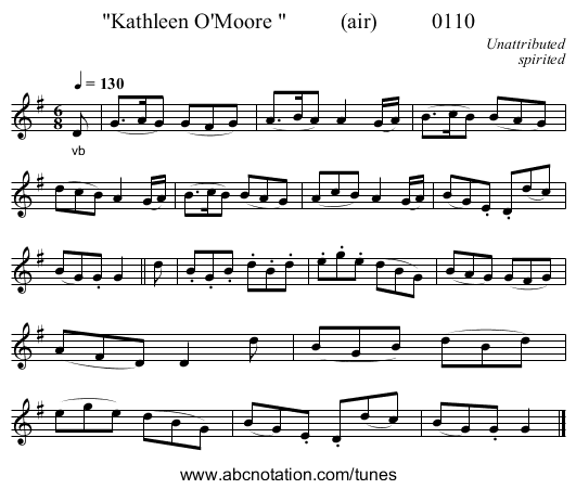 Kathleen O'Moore           (air)          0110 - staff notation