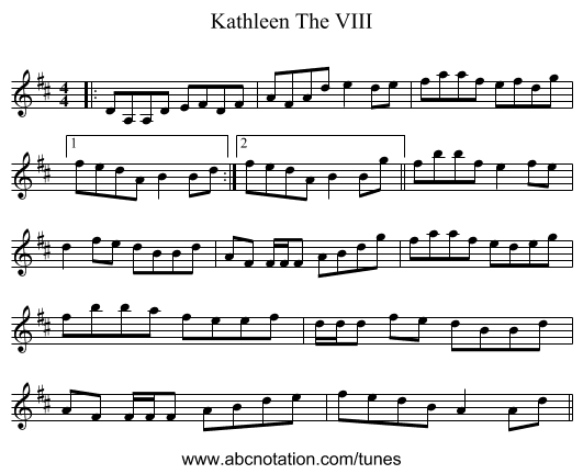 Kathleen The VIII - staff notation