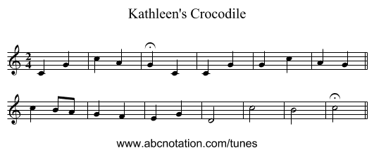 Kathleen's Crocodile - staff notation