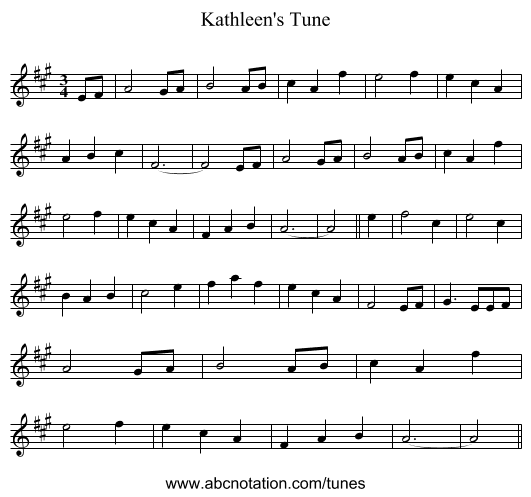 Kathleen's Tune - staff notation