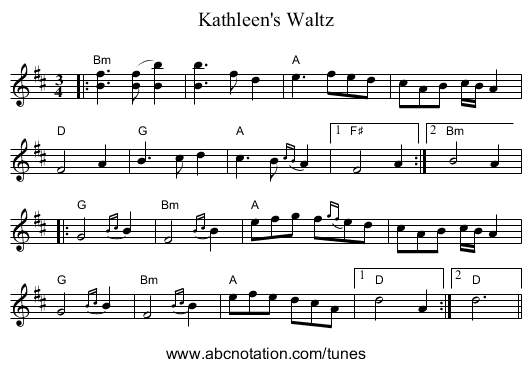 Kathleen's Waltz - staff notation