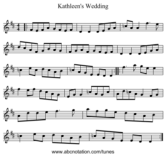 Kathleen's Wedding - staff notation