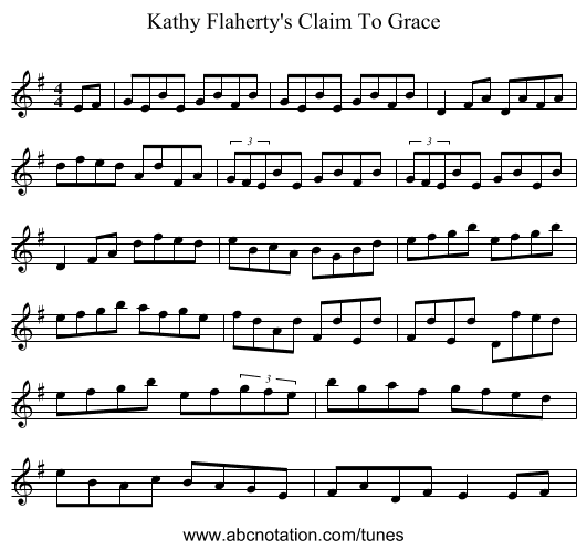 Kathy Flaherty's Claim To Grace - staff notation