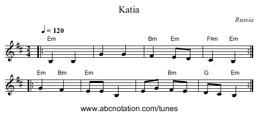 Katia - staff notation