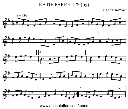 KATIE FARRELL'S (jig) - staff notation