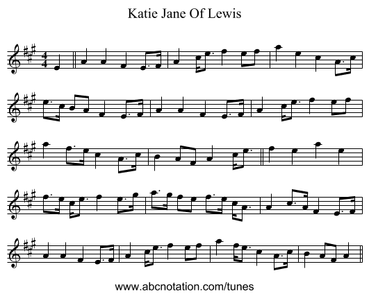 Katie Jane Of Lewis - staff notation