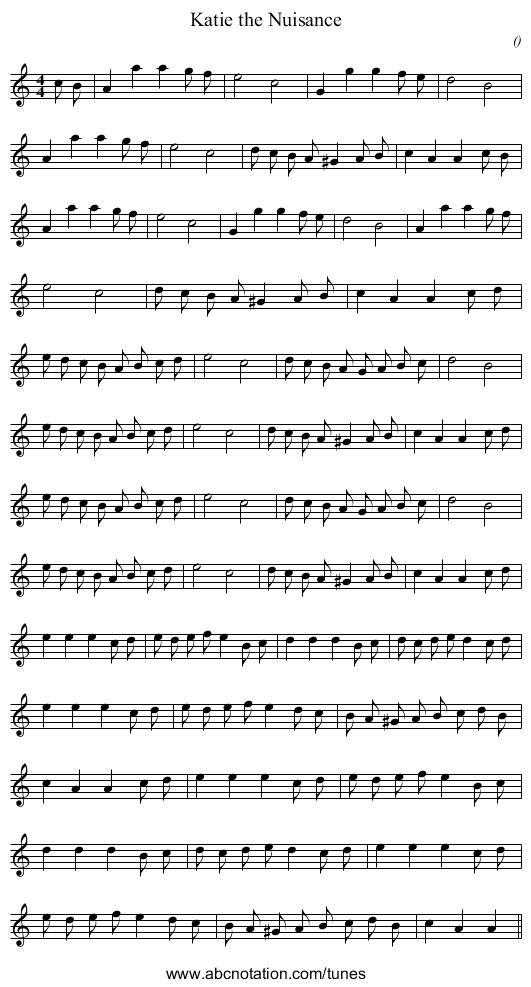 Katie the Nuisance - staff notation