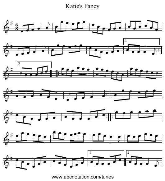 Katie's Fancy - staff notation