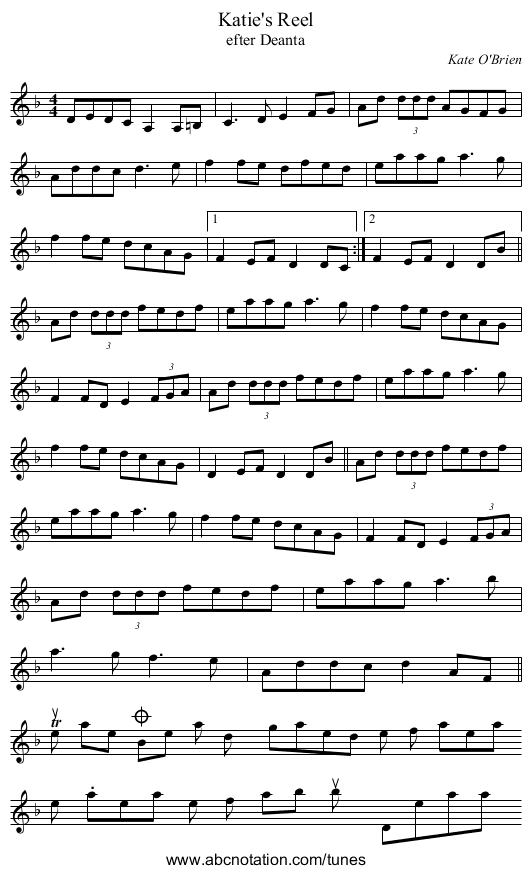 Katie's Reel - staff notation