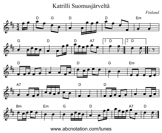 Katrilli Suomusj&auml;rvelt&auml; - staff notation