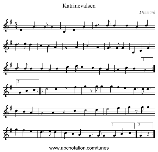 Katrinevalsen - staff notation