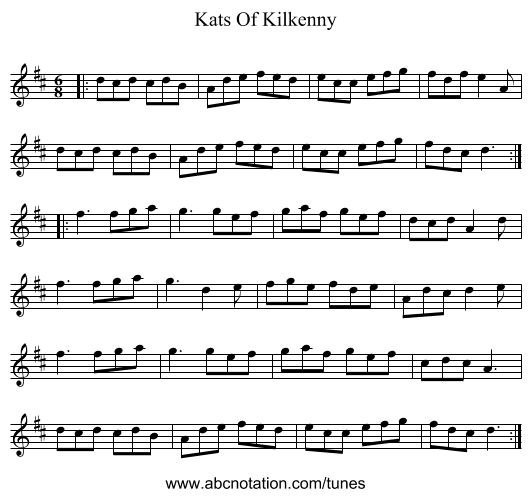 Kats Of Kilkenny - staff notation