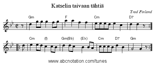 Katselin taivaan tähtiä - staff notation