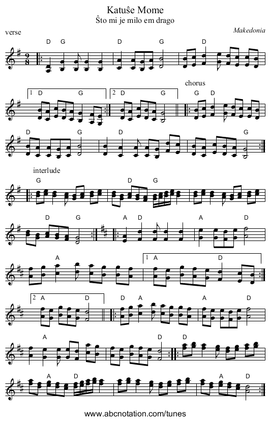 Katuŝe Mome - staff notation